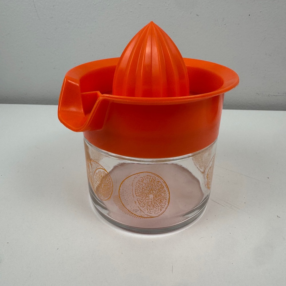 Vintage Gemco Glass Citrus Juicer‎ Orange Plastic Reamer Made in USA Retro MCM